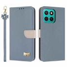 For Honor X8c 4G Global Metal Bow Leather Phone Case with Hand Strap(Light Blue) - 1