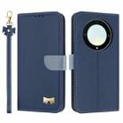 For Honor X9a 5G Metal Bow Leather Phone Case with Hand Strap(Dark Blue) - 1