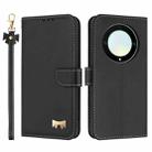 For Honor X9a 5G Metal Bow Leather Phone Case with Hand Strap(Black) - 1