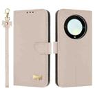 For Honor X9a 5G Metal Bow Leather Phone Case with Hand Strap(Apricot) - 1
