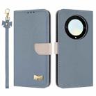 For Honor X9a 5G Metal Bow Leather Phone Case with Hand Strap(Light Blue) - 1