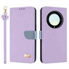 For Honor X9b 5G Global Metal Bow Leather Phone Case with Hand Strap(Purple) - 1