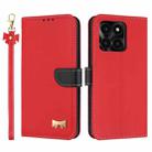 For Honor X6c 4G Metal Bow Leather Phone Case with Hand Strap(Red) - 1