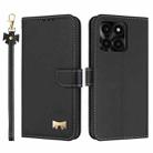 For Honor X6c 4G Metal Bow Leather Phone Case with Hand Strap(Black) - 1
