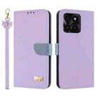 For Honor X6c 4G Metal Bow Leather Phone Case with Hand Strap(Purple) - 1