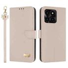 For Honor X6c 4G Metal Bow Leather Phone Case with Hand Strap(Apricot) - 1