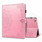 For iPad 2 / 3 / 4 Halfway Mandala Embossing Pattern Horizontal Flip PU Leather Case with Card Slots & Holder(Pink) - 1