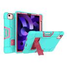 For iPad Air 2022 / 2020 10.9 Contrast Color Robot Shockproof Silicon + PC Protective Case with Holder & Pen Slot(Mint Green + Rose Red) - 1