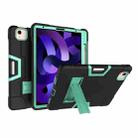 For iPad Air 2022 / 2020 10.9 Contrast Color Robot Shockproof Silicon + PC Protective Case with Holder & Pen Slot(Black + Mint Green) - 1