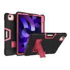 For iPad Air 2022 / 2020 10.9 Contrast Color Robot Shockproof Silicon + PC Protective Case with Holder & Pen Slot(Black + Rose Red) - 1