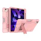 For iPad Air 2022 / 2020 10.9 Contrast Color Robot Shockproof Silicon + PC Protective Case with Holder & Pen Slot(Rose Gold) - 1
