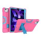 For iPad Air 2022 / 2020 10.9 Contrast Color Robot Shockproof Silicon + PC Protective Case with Holder & Pen Slot(Rose Red + Blue) - 1