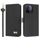 For Redmi 11A / 12C Metal Bow Leather Phone Case with Hand Strap(Black) - 1