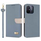 For Redmi 11A / 12C Metal Bow Leather Phone Case with Hand Strap(Light Blue) - 1
