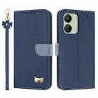 For Redmi 13C 4G Global Metal Bow Leather Phone Case with Hand Strap(Dark Blue) - 1
