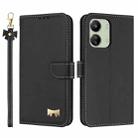 For Redmi 13C 4G Global Metal Bow Leather Phone Case with Hand Strap(Black) - 1