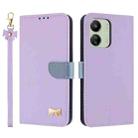 For Redmi 13C 4G Global Metal Bow Leather Phone Case with Hand Strap(Purple) - 1