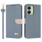 For Redmi 13C 4G Global Metal Bow Leather Phone Case with Hand Strap(Light Blue) - 1