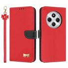 For Redmi 14C 4G / Poco C75 Metal Bow Leather Phone Case with Hand Strap(Red) - 1