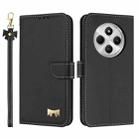 For Redmi 14C 4G / Poco C75 Metal Bow Leather Phone Case with Hand Strap(Black) - 1