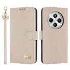 For Redmi 14C 4G / Poco C75 Metal Bow Leather Phone Case with Hand Strap(Apricot) - 1