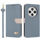 For Redmi 14C 4G / Poco C75 Metal Bow Leather Phone Case with Hand Strap(Light Blue) - 1