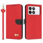 For Redmi K70 Pro / Poco F6 Pro 5G Metal Bow Leather Phone Case with Hand Strap(Red) - 1