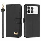 For Redmi K70 Pro / Poco F6 Pro 5G Metal Bow Leather Phone Case with Hand Strap(Black) - 1