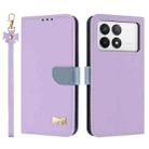 For Redmi K70 Pro / Poco F6 Pro 5G Metal Bow Leather Phone Case with Hand Strap(Purple) - 1