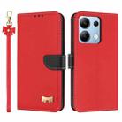 For Redmi Note 13 4G Global Metal Bow Leather Phone Case with Hand Strap(Red) - 1