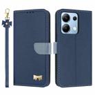 For Redmi Note 13 4G Global Metal Bow Leather Phone Case with Hand Strap(Dark Blue) - 1