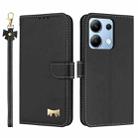 For Redmi Note 13 4G Global Metal Bow Leather Phone Case with Hand Strap(Black) - 1