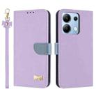 For Redmi Note 13 4G Global Metal Bow Leather Phone Case with Hand Strap(Purple) - 1