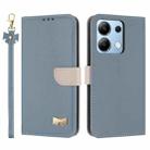 For Redmi Note 13 4G Global Metal Bow Leather Phone Case with Hand Strap(Light Blue) - 1
