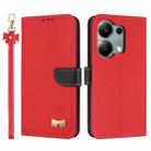 For Redmi Note 13 Pro 4G Global Metal Bow Leather Phone Case with Hand Strap(Red) - 1