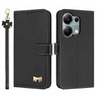 For Redmi Note 13 Pro 4G Global Metal Bow Leather Phone Case with Hand Strap(Black) - 1