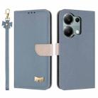 For Redmi Note 13 Pro 4G Global Metal Bow Leather Phone Case with Hand Strap(Light Blue) - 1