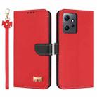 For Redmi Note 12 4G Metal Bow Leather Phone Case with Hand Strap(Red) - 1