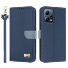 For Redmi Note 12 5G / Poco X5 Metal Bow Leather Phone Case with Hand Strap(Dark Blue) - 1