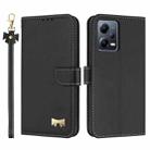 For Redmi Note 12 5G / Poco X5 Metal Bow Leather Phone Case with Hand Strap(Black) - 1