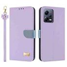 For Redmi Note 12 5G / Poco X5 Metal Bow Leather Phone Case with Hand Strap(Purple) - 1