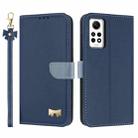For Redmi Note 12 Pro 4G Global Metal Bow Leather Phone Case with Hand Strap(Dark Blue) - 1