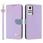 For Redmi Note 12 Pro 4G Global Metal Bow Leather Phone Case with Hand Strap(Purple) - 1