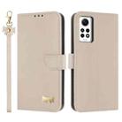 For Redmi Note 12 Pro 4G Global Metal Bow Leather Phone Case with Hand Strap(Apricot) - 1