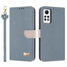 For Redmi Note 12 Pro 4G Global Metal Bow Leather Phone Case with Hand Strap(Light Blue) - 1