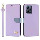 For Redmi Note 12 Pro 5G Metal Bow Leather Phone Case with Hand Strap(Purple) - 1