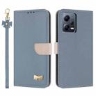 For Redmi Note 12 Pro 5G Metal Bow Leather Phone Case with Hand Strap(Light Blue) - 1