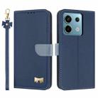 For Redmi Note 13 5G Metal Bow Leather Phone Case with Hand Strap(Dark Blue) - 1