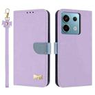 For Redmi Note 13 5G Metal Bow Leather Phone Case with Hand Strap(Purple) - 1