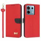 For Redmi Note 13 Pro 5G / Poco X6 Metal Bow Leather Phone Case with Hand Strap(Red) - 1